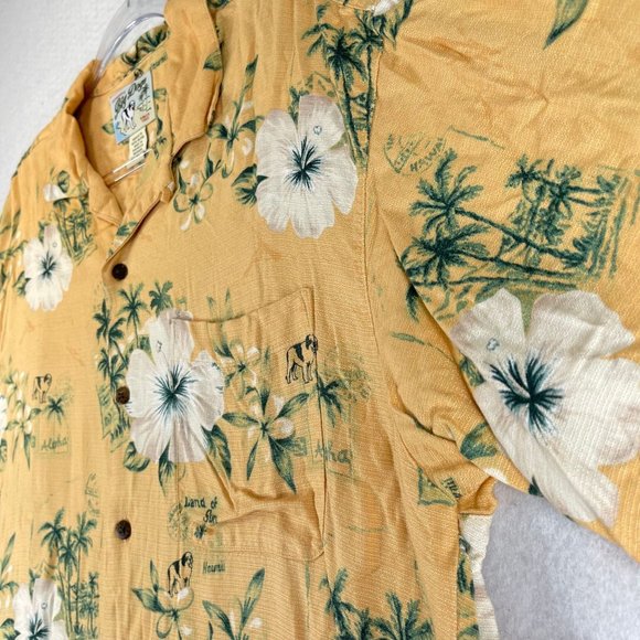 Vintage BIG DOG Mens M Orange Yellow Hawaiian Short Sleeve Button Casual Shirt - Picture 5 of 10